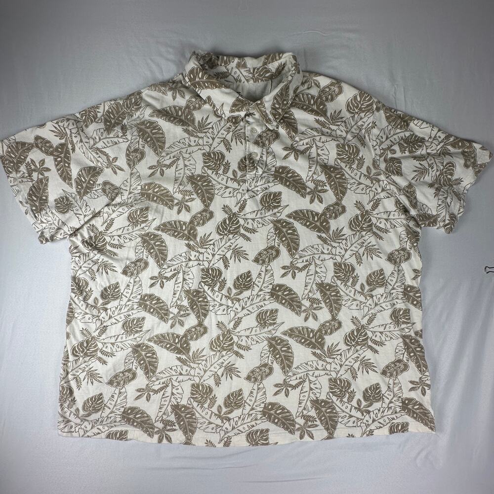 KingSize 4XL Tall Hawaiian Camp Shirt Tropical Leaf Beige